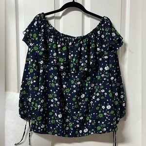 Michael Kors ladies top size XL.  Navy with green and white flowers.